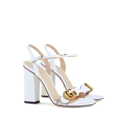Gucci White Leather Block-Heel Sandals
