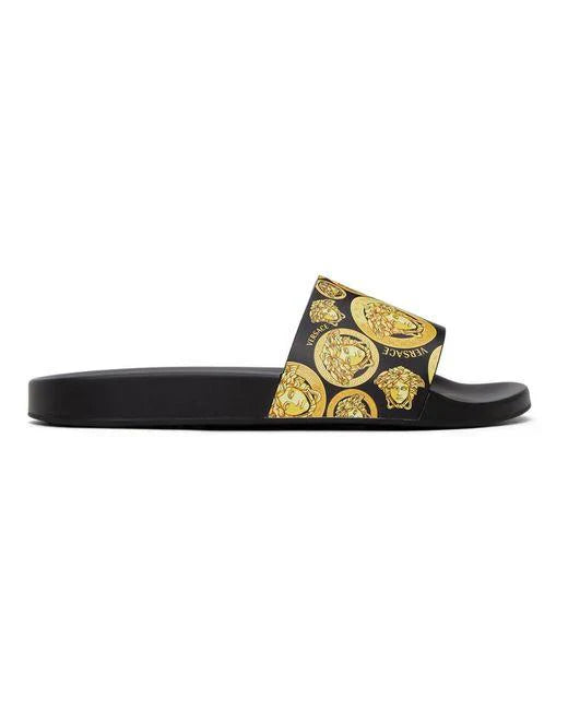 Versace Medusa Amplified Print Slides "Black Gold"