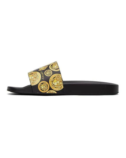 Versace Medusa Amplified Print Slides "Black Gold"