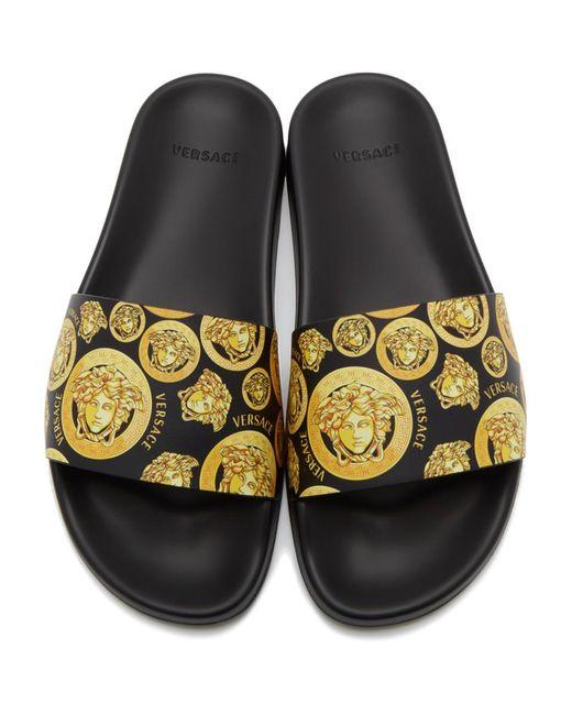 Versace Medusa Amplified Print Slides "Black Gold"